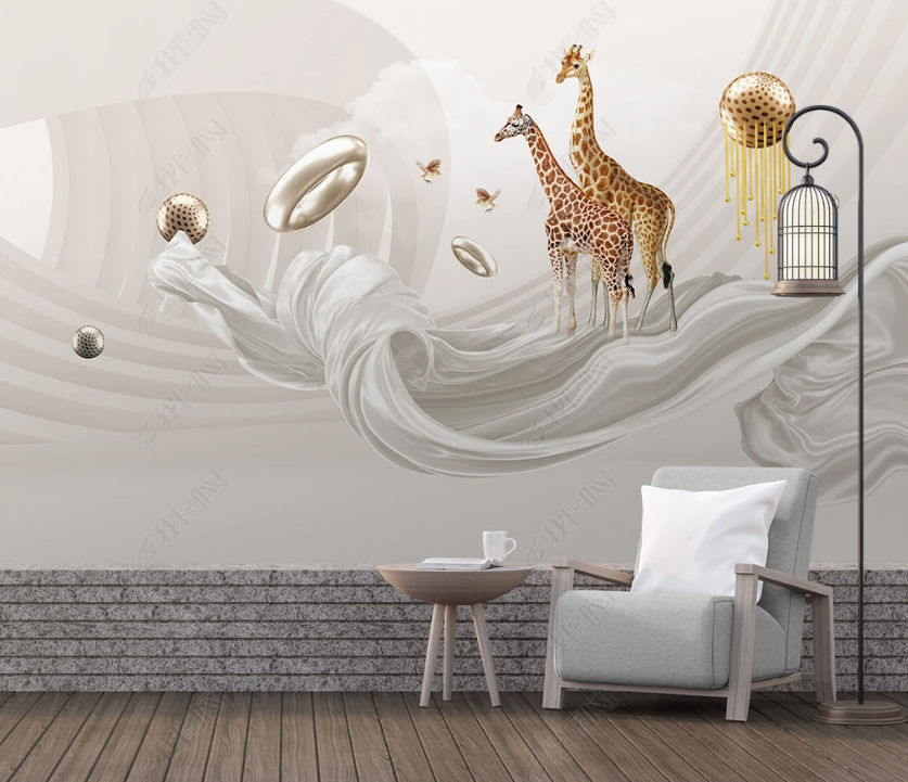 3D Abstract Giraffe Animal Sliver Ring Background Wall Mural Wallpaper Lxl