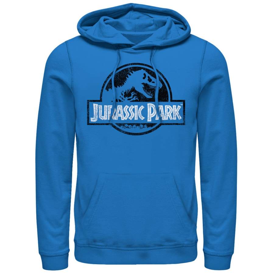 Jurassic Park Men’s Vintage Black and White Logo Lightweight Hoodie