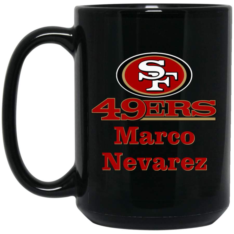 Custom Personalized San Francisco 49ers Logo & Text Marco Nevarez BM15OZ 15 oz. Black Mug