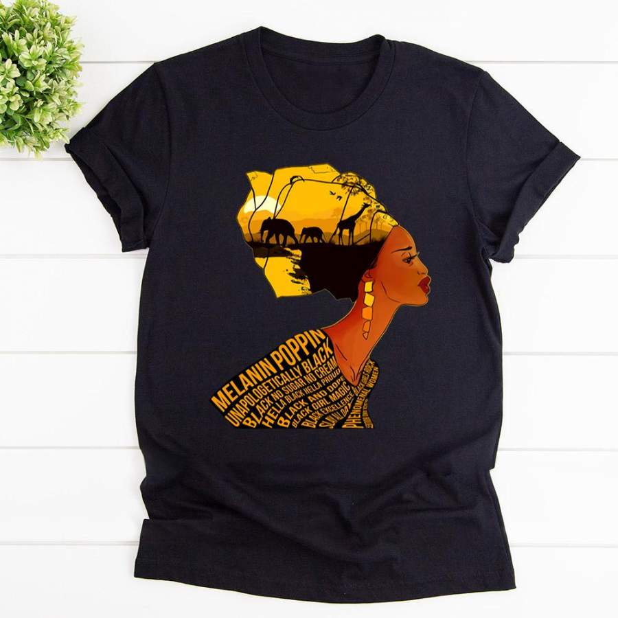 Black queen melanin poppin black no sugar no cream sexy charming elephant giraffe black cotton t shirt for men and women S-6XL