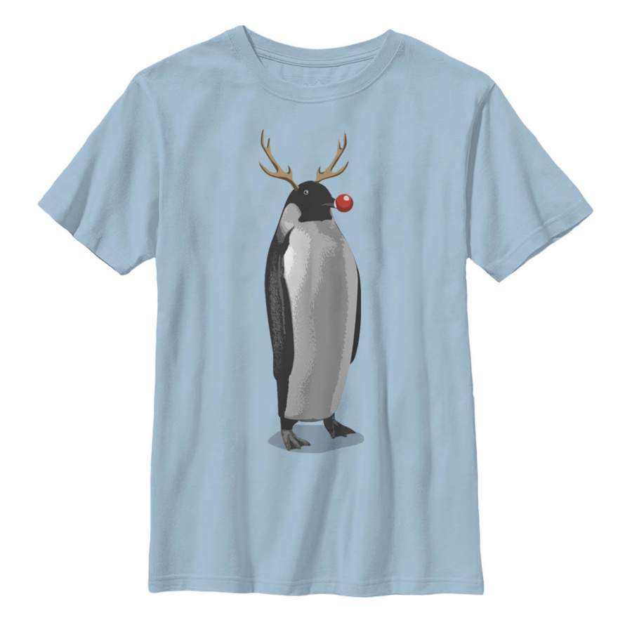 Lost Gods Boy’s Christmas Penguin Reindeer  T Shirt Light Blue S