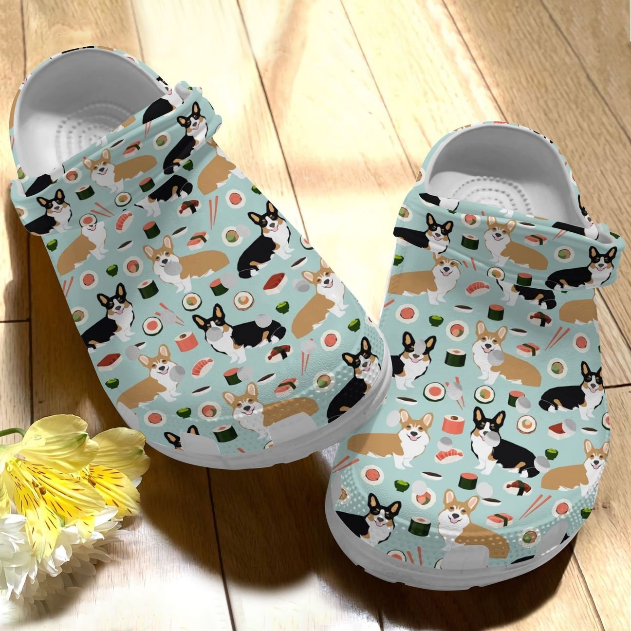 Corgi Personalize Clog, Custom Name, Text, Fashion Style For Women, Men, Kid, Print 3D Whitesole Pattern 3