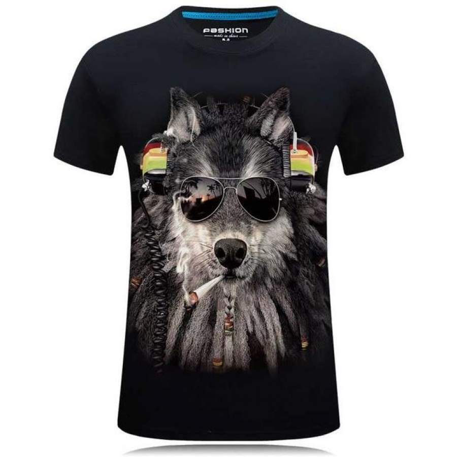 3d men Smoking wolf  t shirt women Hip Hop Summer Tops