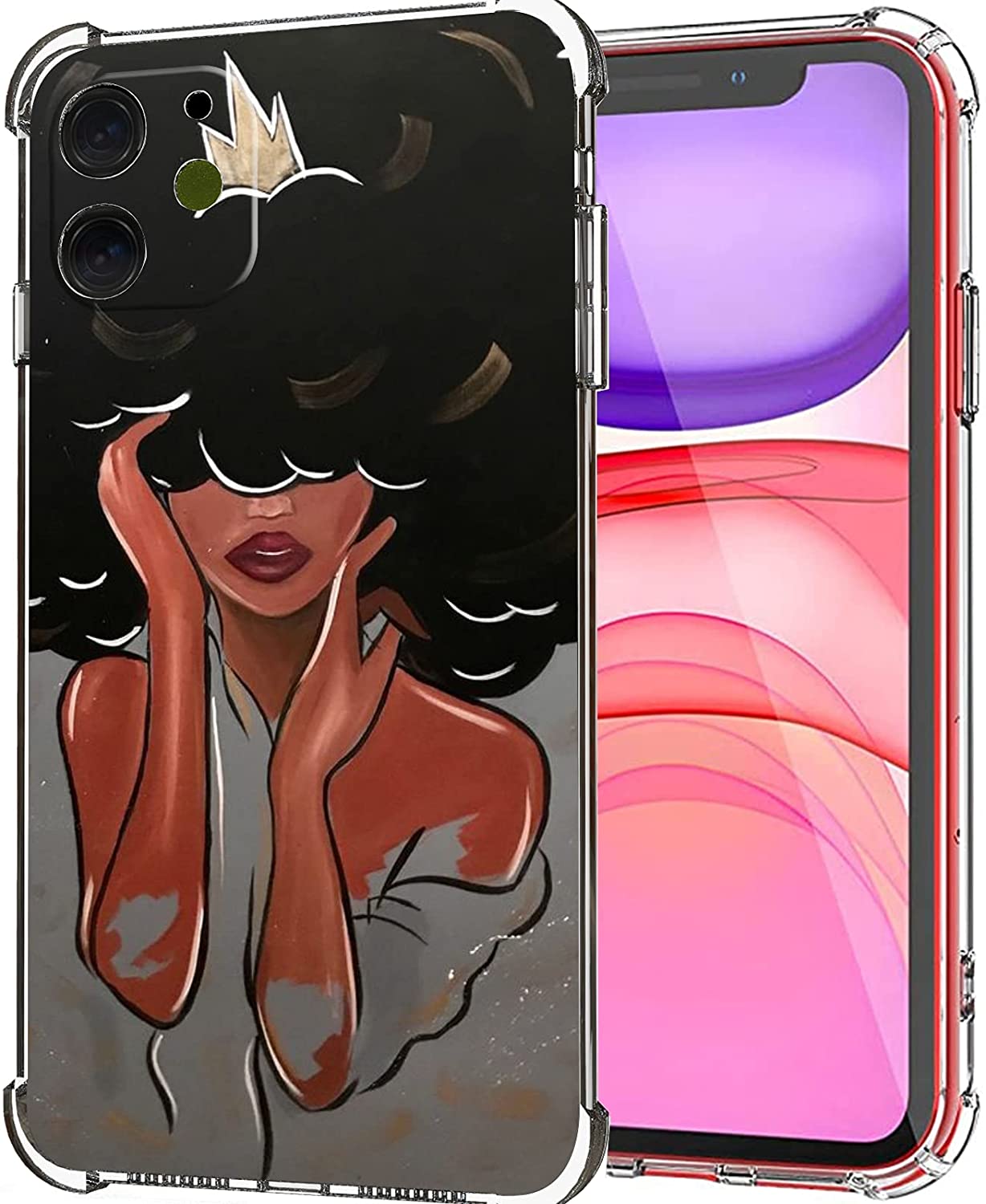 Phone Case Black Girl African American Afro Women Girls Queen Crown Phone Cases Clear With Design, Slim Soft Tpu Bumper Graphic