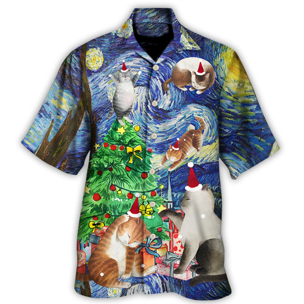 Christmas Cat Playing In Starry Night Hawaii Shirt Ha60182