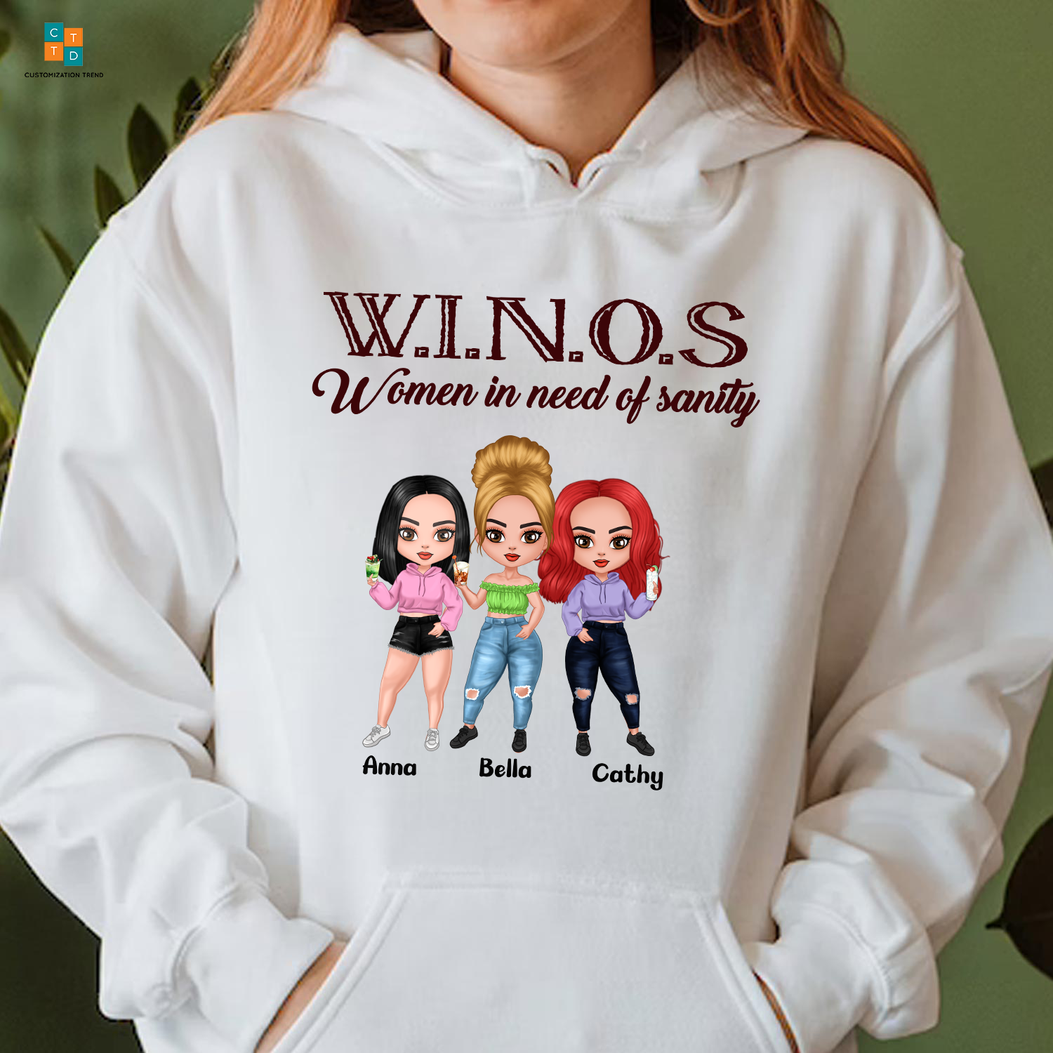 Personalized Winos Women In Need Of Sanity Hoodie, Shirt, Custom Besties, Friends, Sisters Hoodie Shirt