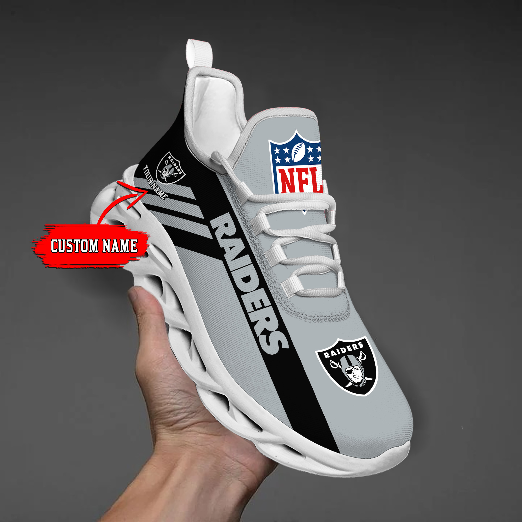 Custom Name-Las Vegas Raiders-Personalize Max Soul Shoes Sport Sneakers M16 And Baseball Jersey Shirt