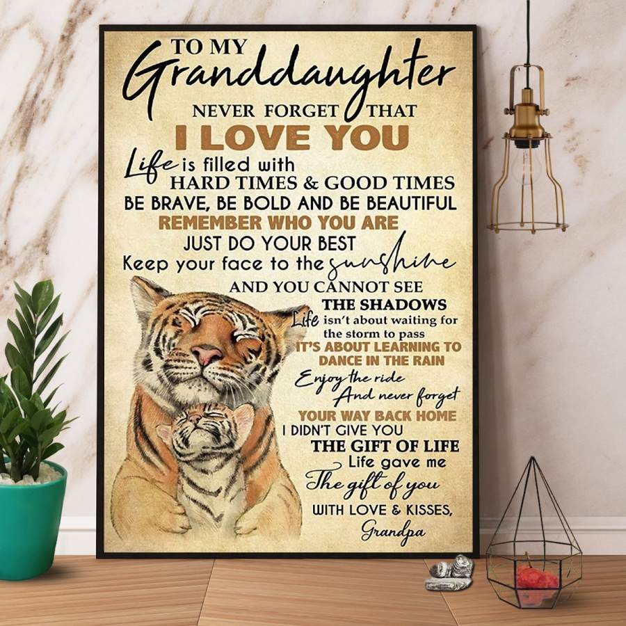 Tiger Poster To My Granddaughter I Love You Poster To My Granddaughter Granddaughter Gift From Grandma Or Grandpa Granddaughter Gift Vertical Paper Poster No Frame/ Wrapped Canvas Wall Decor Full Size