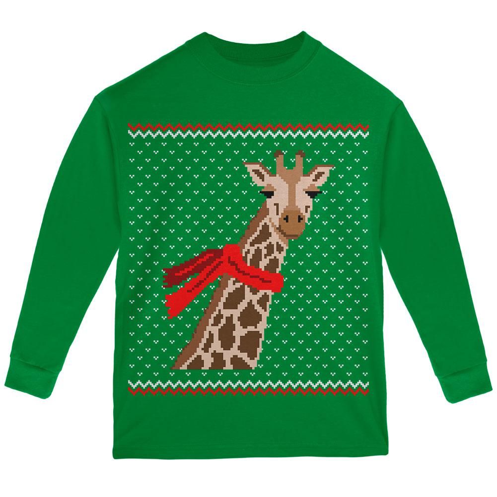 Animal World Big Giraffe Scarf Ugly Christmas Sweater Youth Long Sleeve T-Shirt (Little Boys & Big Boys)