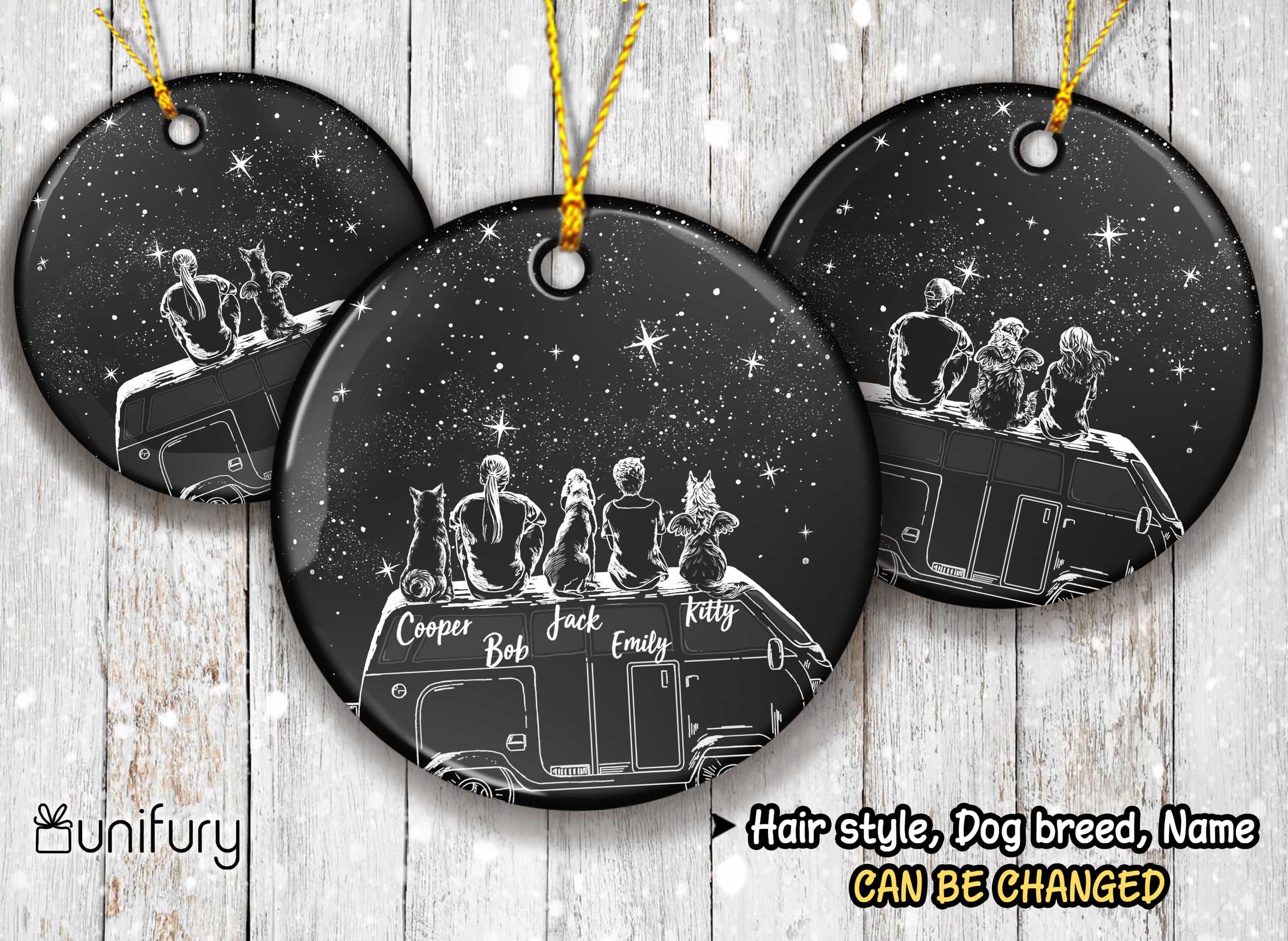 Personalized Dog Christmas Ceramic Ornament Gifts For Dog Lovers (Printed On Both Sides) – Dog & Couple – Car Camping – Night Sky