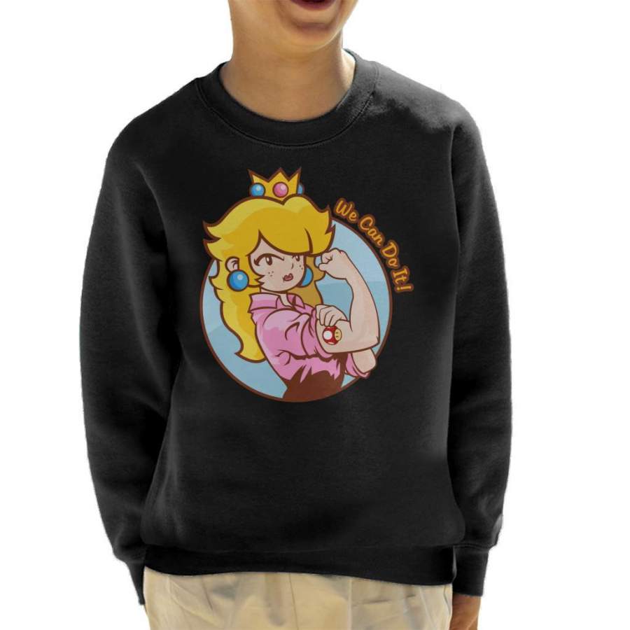 Super Mario Princess Peach We Can Do It Kid’s Sweatshirt