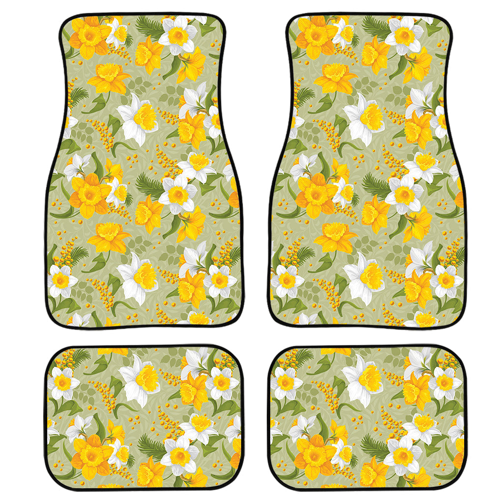 Vintage Daffodil Flower Pattern Print Front And Back Car Floor Mats, Front Car Mat