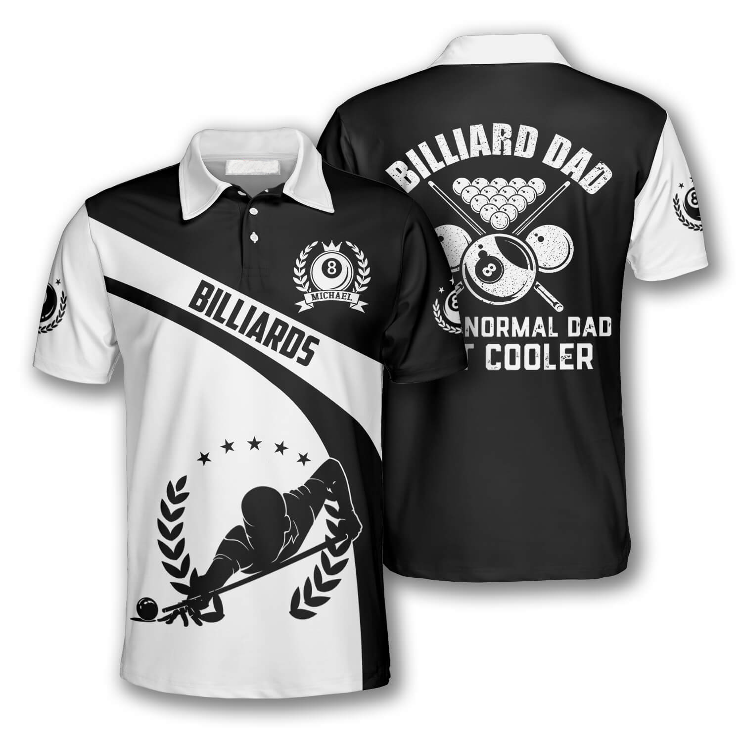 Billiard Cool Dad Black White Version Custom Billiard Shirts For Men, Custom Billiard Shirts For Team, Billiard Polo Shirts