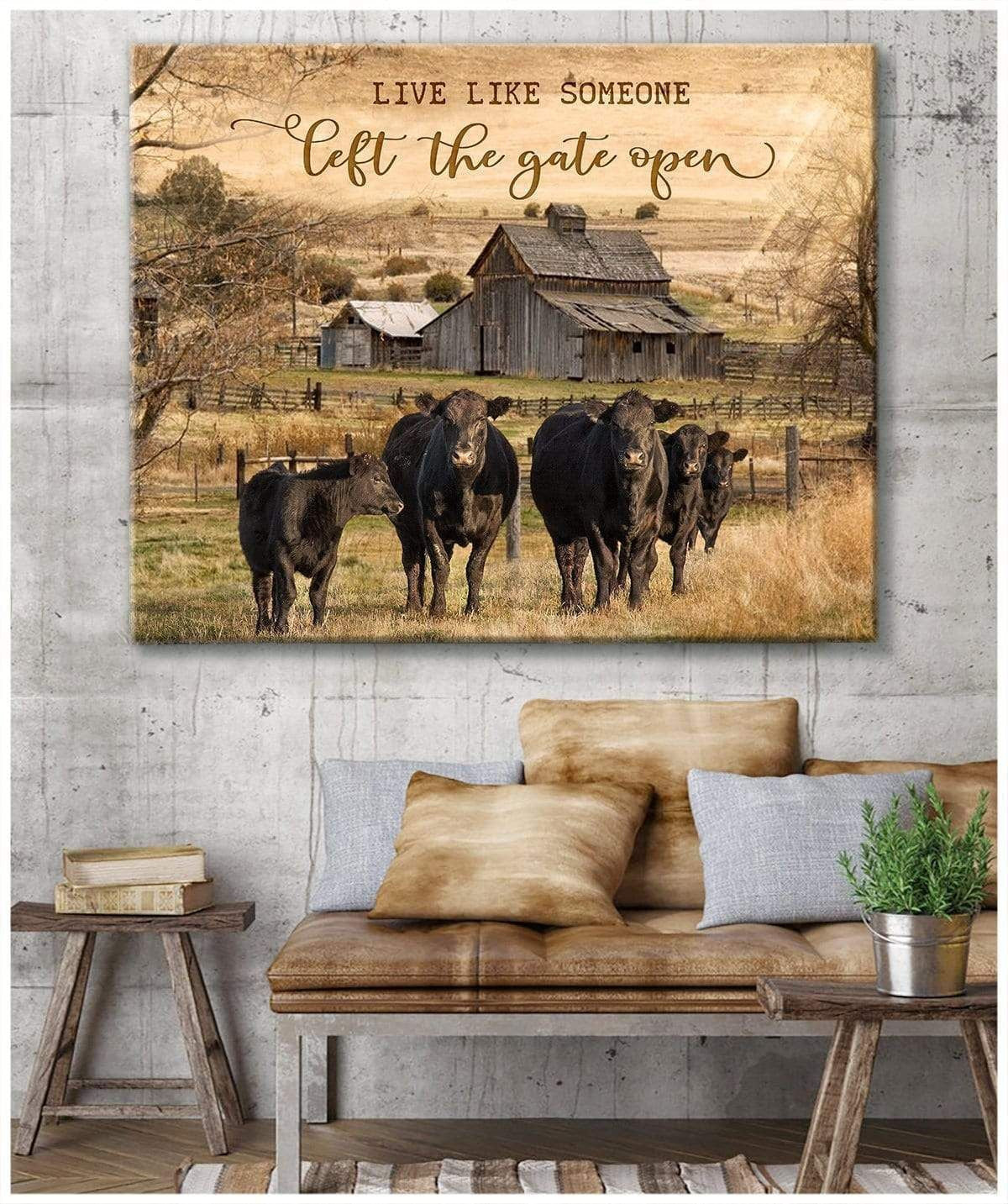 The Gate Open Angus Cow Wall Art Canvas Gift For Family, Wall Art Decor, Canvas Print, Home Decor