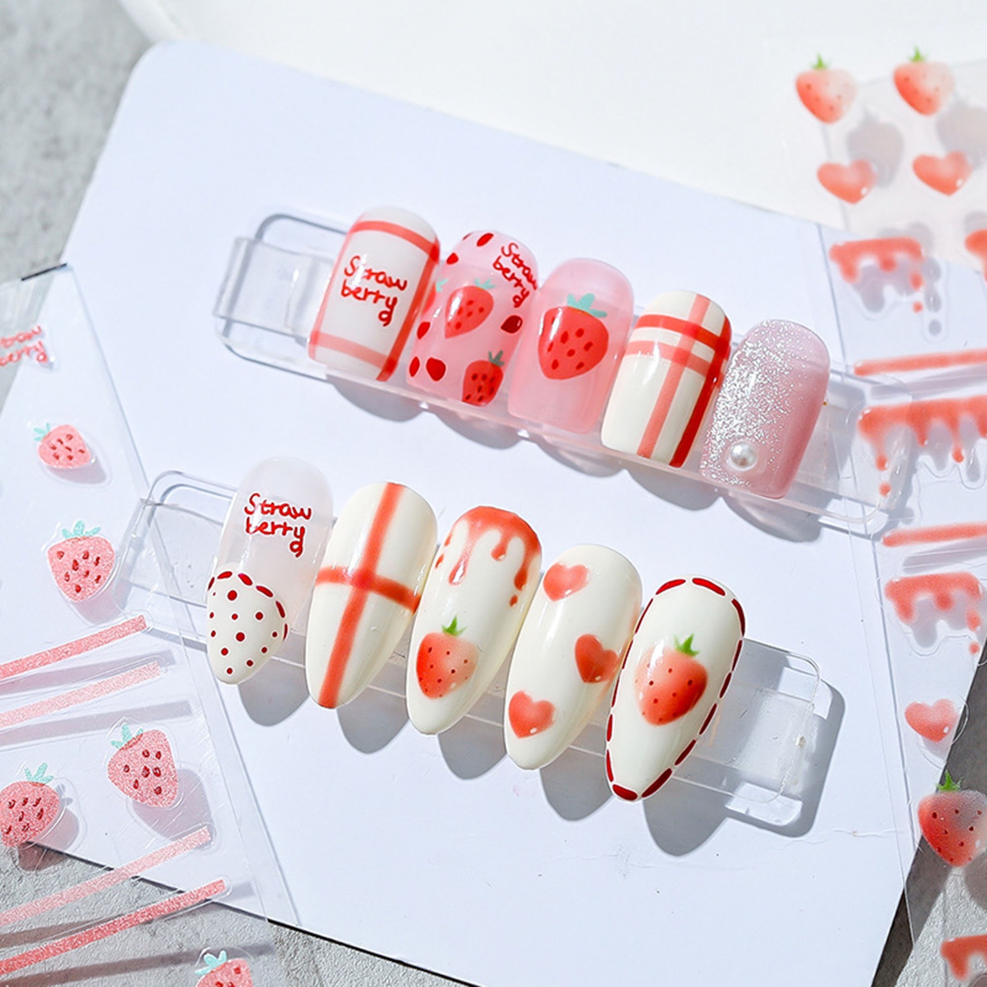 Strawberry Nail Stickers, Kawaii Nail Stickers, Cute Nail Decal Art, DIY Nails, Manicure Stickers