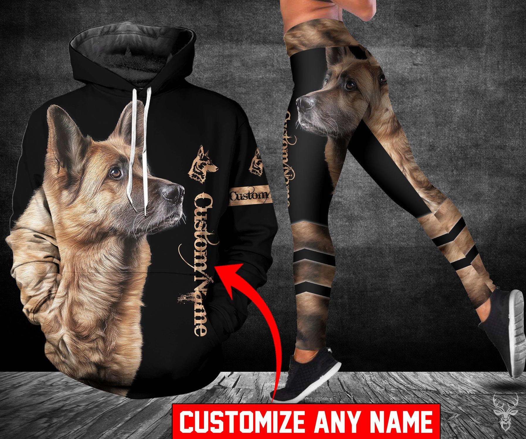 TJJ022010O01FH GERMAN SHEPHERD CUSTOM NAME HOODIE LEGGING BT