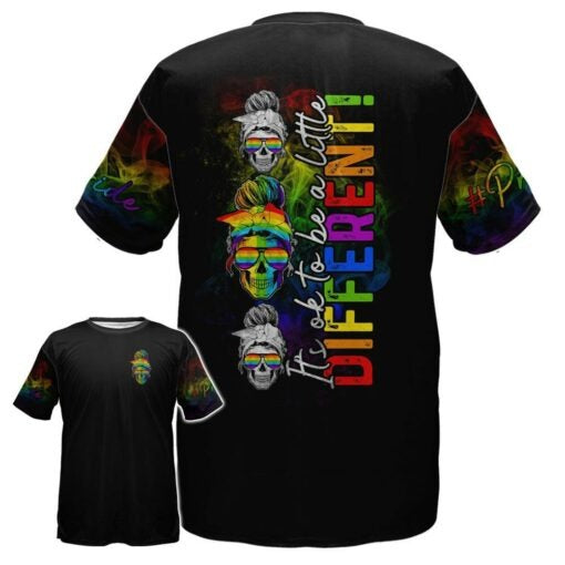 Pride 3D All Over Print T Shirt For Lgbt It’S Ok To Be Different Skeleton Lgbt Gift For Her Lgbt Gift For Him