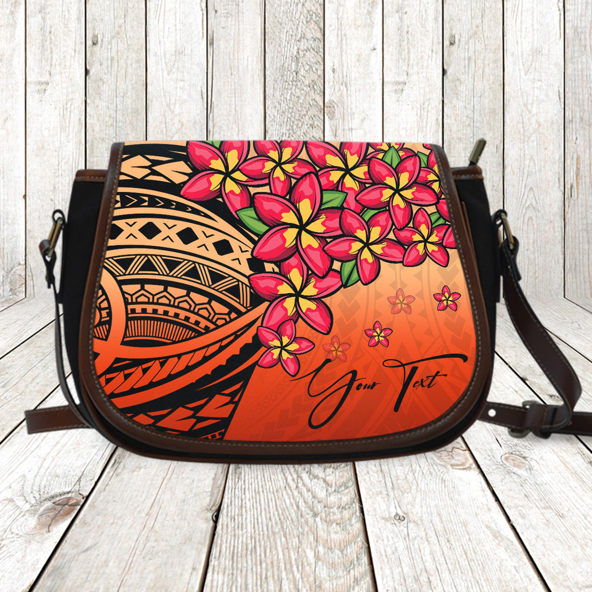 (Custom) Polynesian Plumeria Red Saddle Bag Personal Signature A24