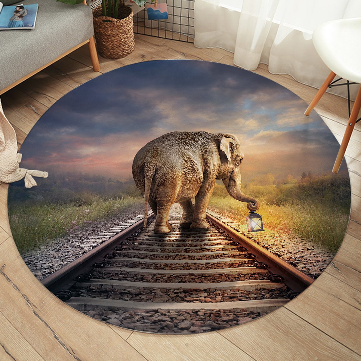 Elephant Rail SW1891 Round Rug