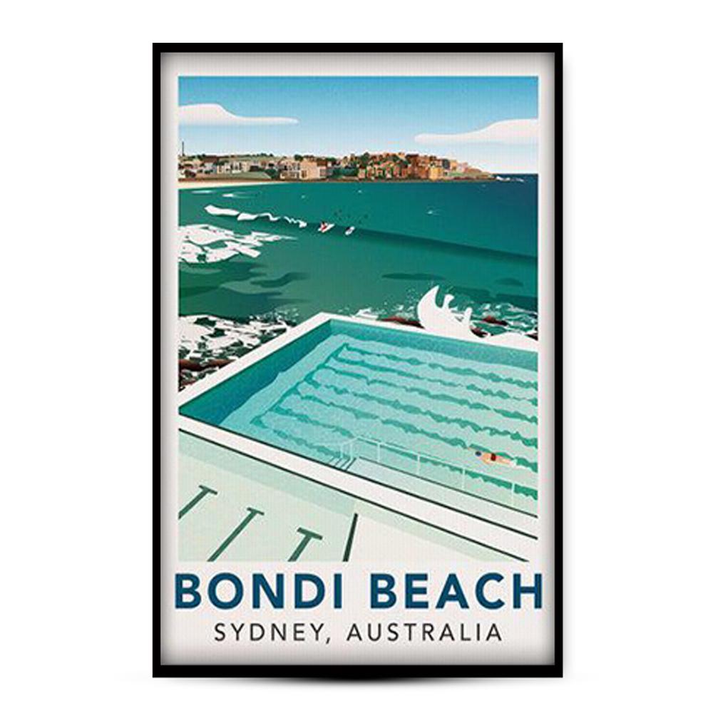 Poster Canvas Bondi Beach Travel Poster – Sydney, Australia Landscape, Gift For Beach, Pool Lovers, Swimming Poster Wall Decor, Poster Gift Decor Home Decor Wall Art Visual Art