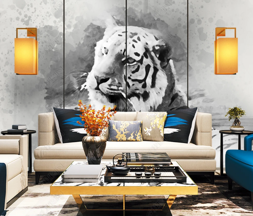 3D Watercolor Grey Animal Tiger Wall Mural Wallpaper Lqh 156