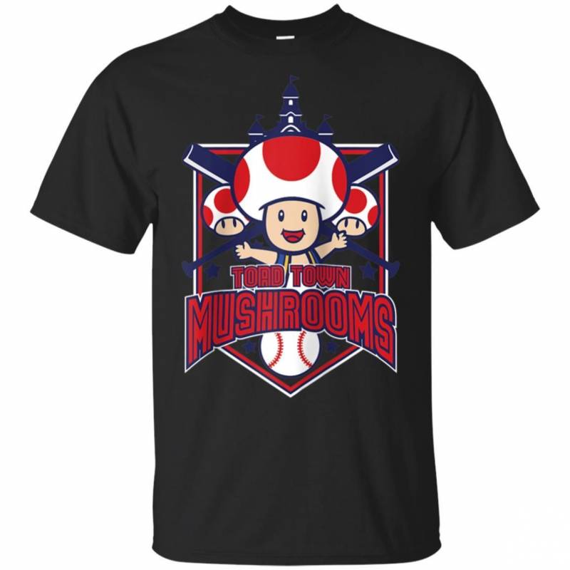 Super Mario Baseball Toad Town Mushrooms Raglan Baseball Tee t shirt