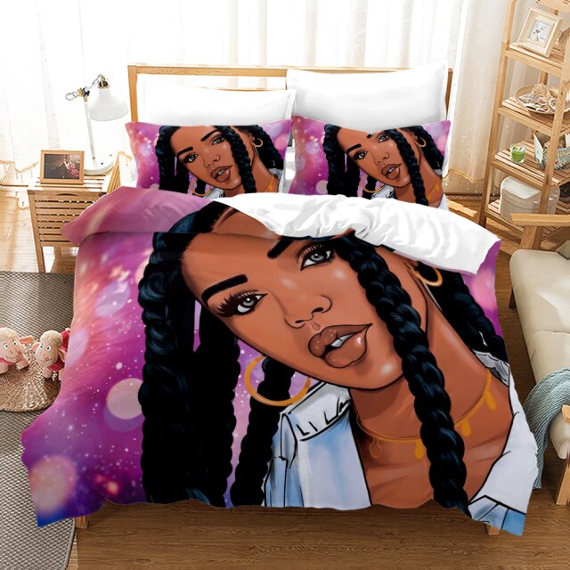 3D Cute African Girl Bedding Set Duvet Cover Sets African Woman Duvet Cover Bedclothes (No Sheet) Home Texties