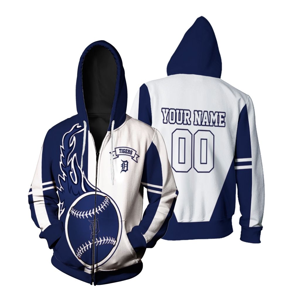 Detroit Tigers Personalized Blue And White Zip Hoodie