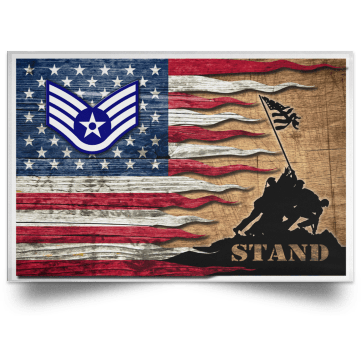 US Air Force E-5 Staff Sergeant SSgt E5 Noncommissioned Officer Ranks AF Rank Stand For The Flag Satin Landscape Poster