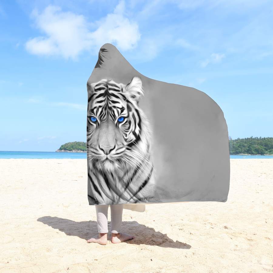 White Tiger 3D All Over Hooded Blanket DQB08172003