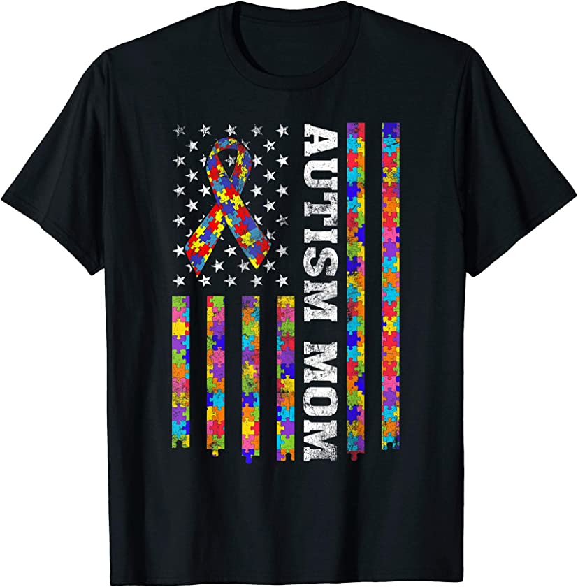 Autism Awareness Proud Autism Mom Vintage American Flag Gift T-Shirt