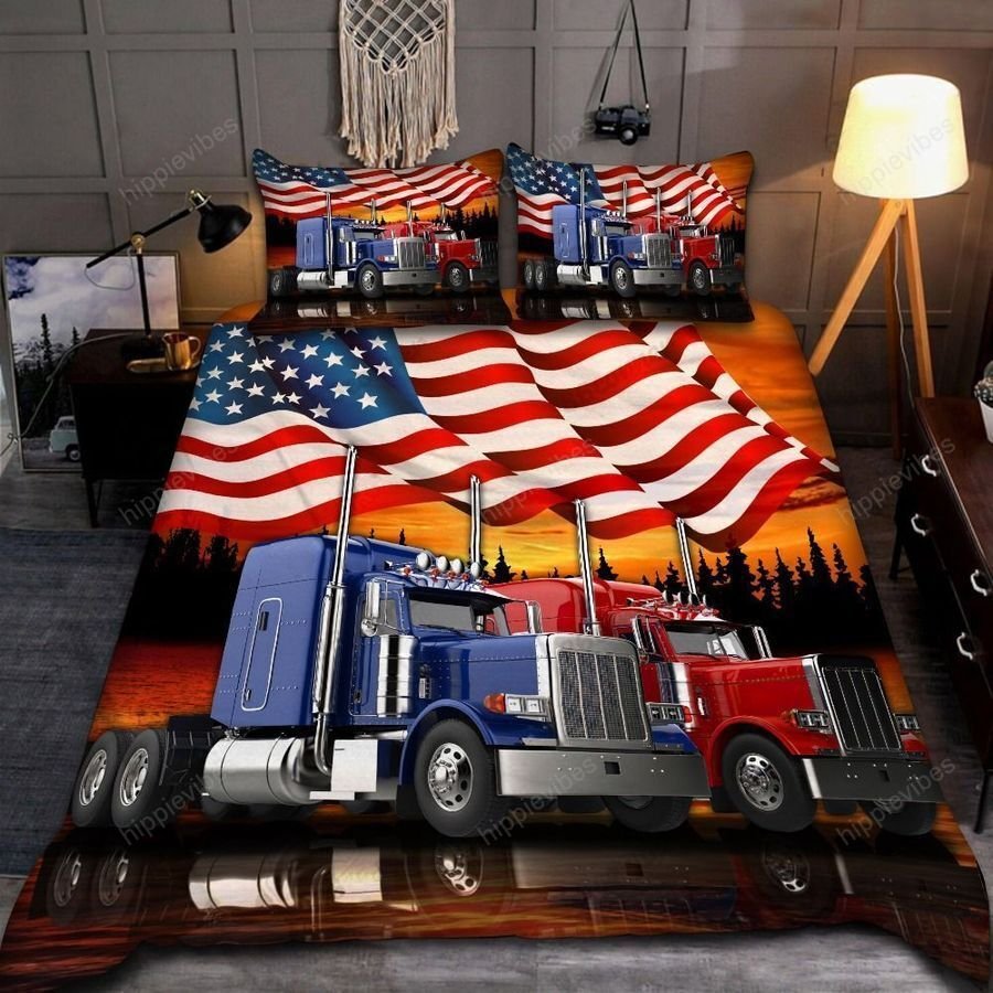 American Trucker Keep On Trucking USA Flag Bedding Set
