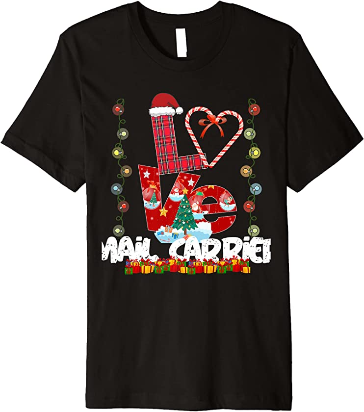 Love Mail Carrier Santa Hat Candy Xmas Pajama Premium T-Shirt