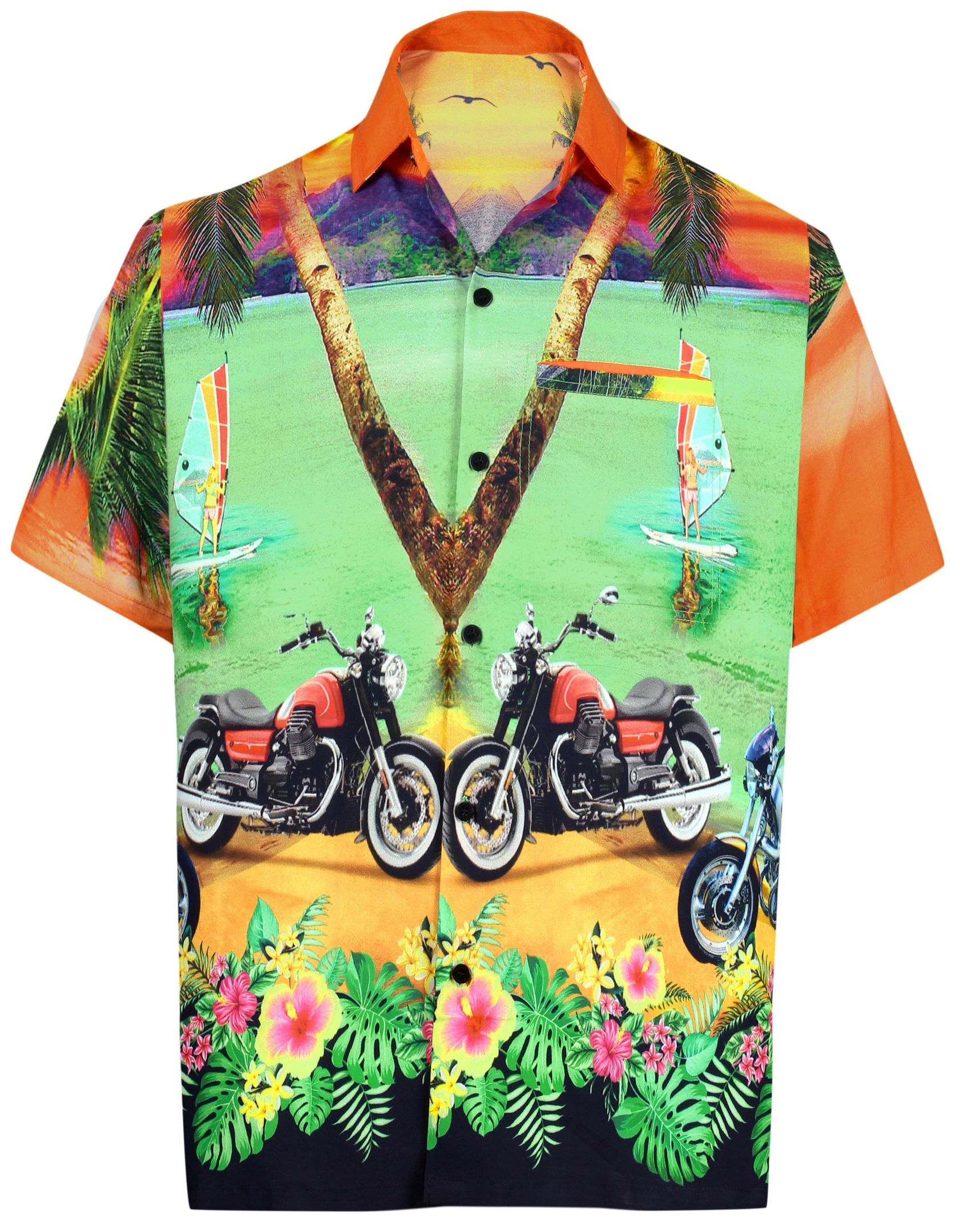 La Leela Men Casual Beach Hawaiian Shirt Aloha Relaxed Tropical Beach Front Short Sleeve Orange