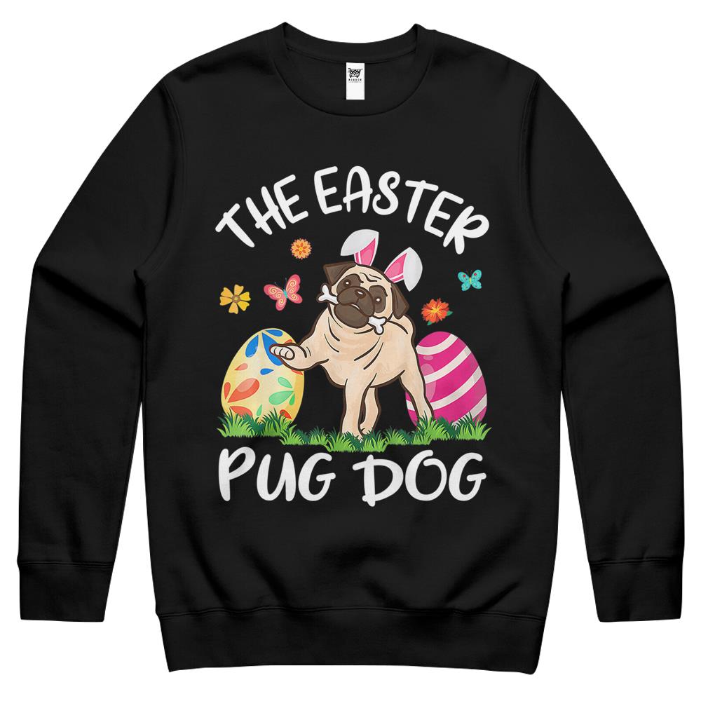 Kids Pug Dog Bunny Dancing Eggs Happy The Easter Pug Dog Crewneck Sweatshirt