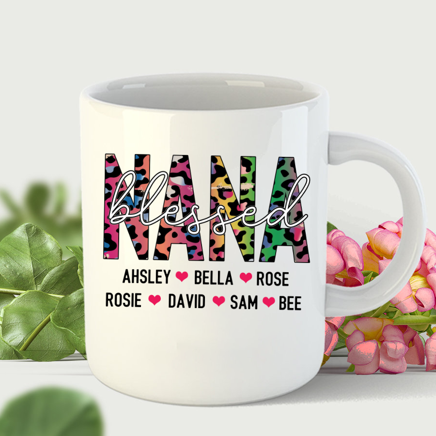 Blessed Nana With Grandkids Leopard Mug