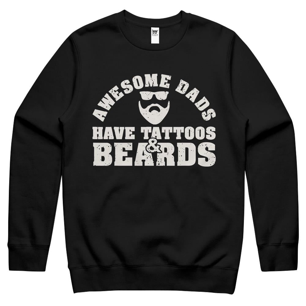 Awesome Dads Have Tattoos Beards Vintage Father’s Day Crewneck Sweatshirt