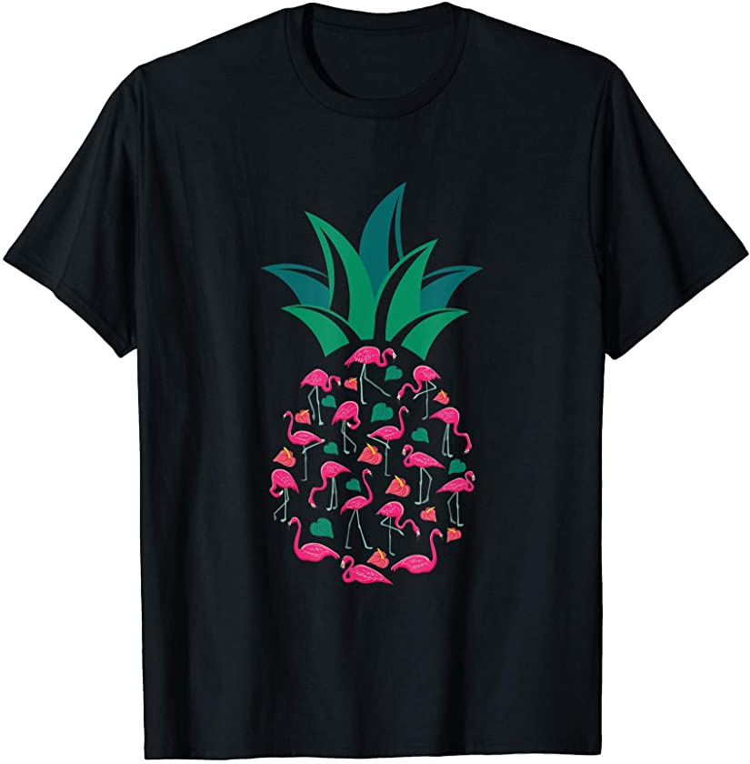 Pineapple Pink Flamingo Cute Fun Summer Fruit Animal Print T-Shirt