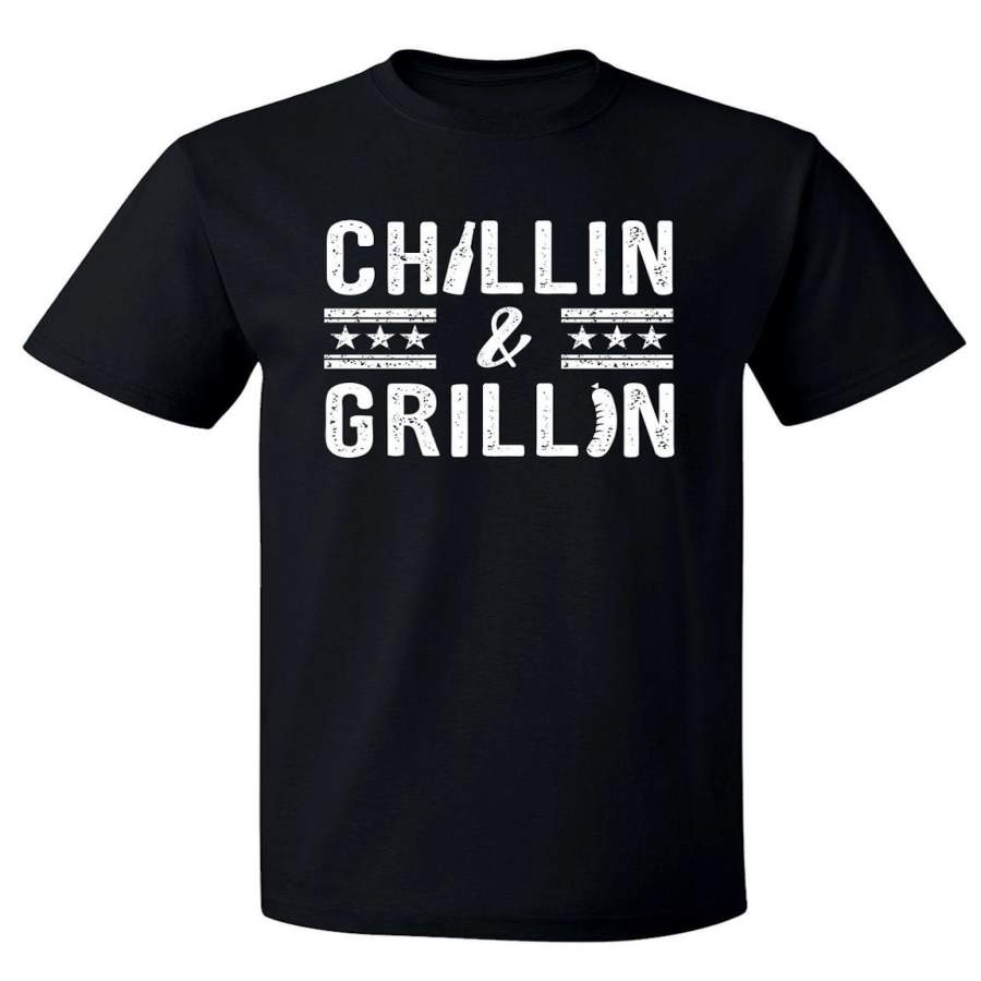 Chillin & Grillin Tee 4Th Of July Mens T-Shirt Holiday Summer Drinking Shirt Mens Round Neck Short Sleeves T Shirt Fashion Casual T-Shirt