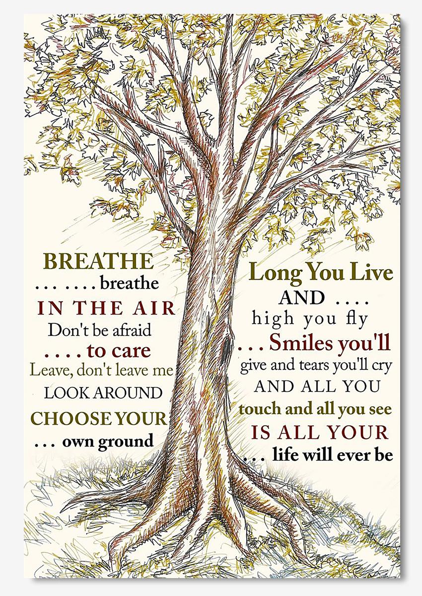 Breathe Lyrics Motivation Wall Art For Pink Floyd Fan Home Decor (2) Poster