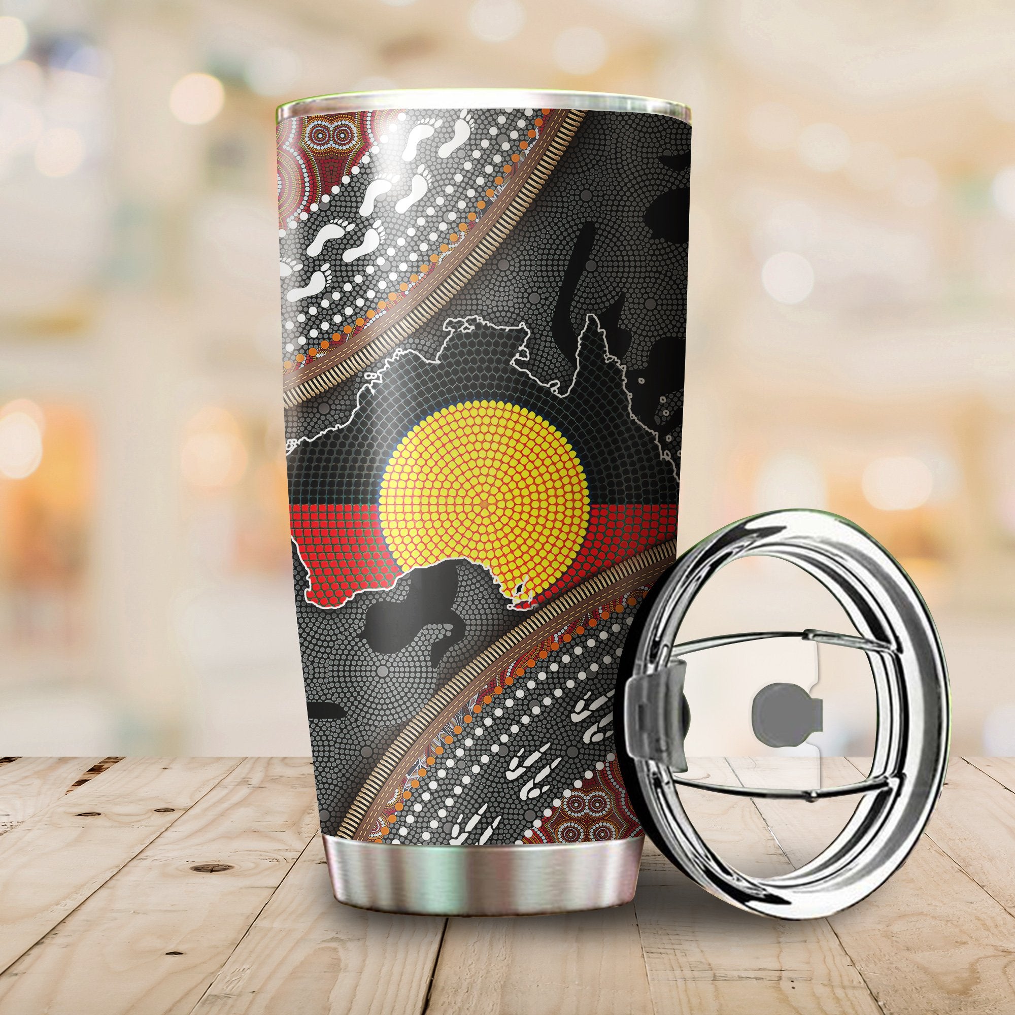 Aboriginal Dots Zip Pattern 3D Design Stainless Steel Tumbler 20Oz