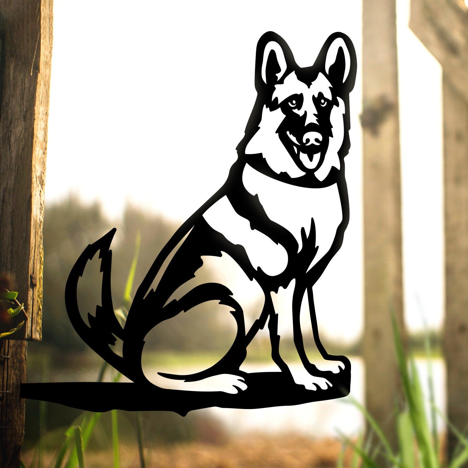 Metal German Shepherd Silhouette Puppy – Usa Steel Dog Sign Cutout – Rustic Outdoor Home & Garden Decor – Housewarming Gift For Dog Lovers