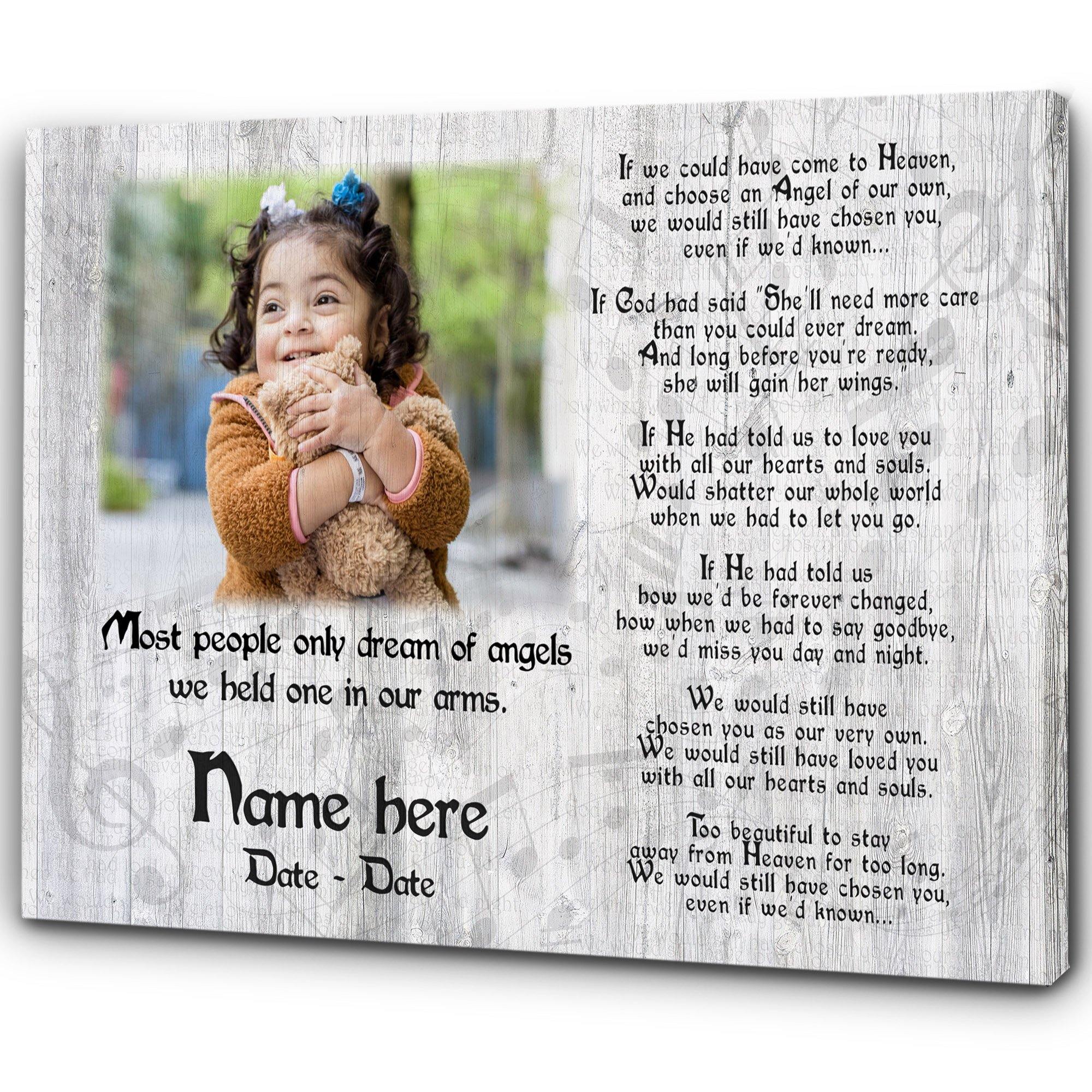 [Personalized Name, Date & Photo] Angel Baby Memorial Canvas Gift For Family Home Decor Wall Art Canvas Memorial Home Decor