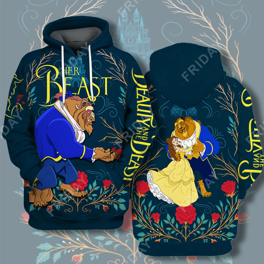 Dn T-Shirt Beauty & The Beast Her Beast Couple 3D Print T-Shirt Hoodie Adult Full Print