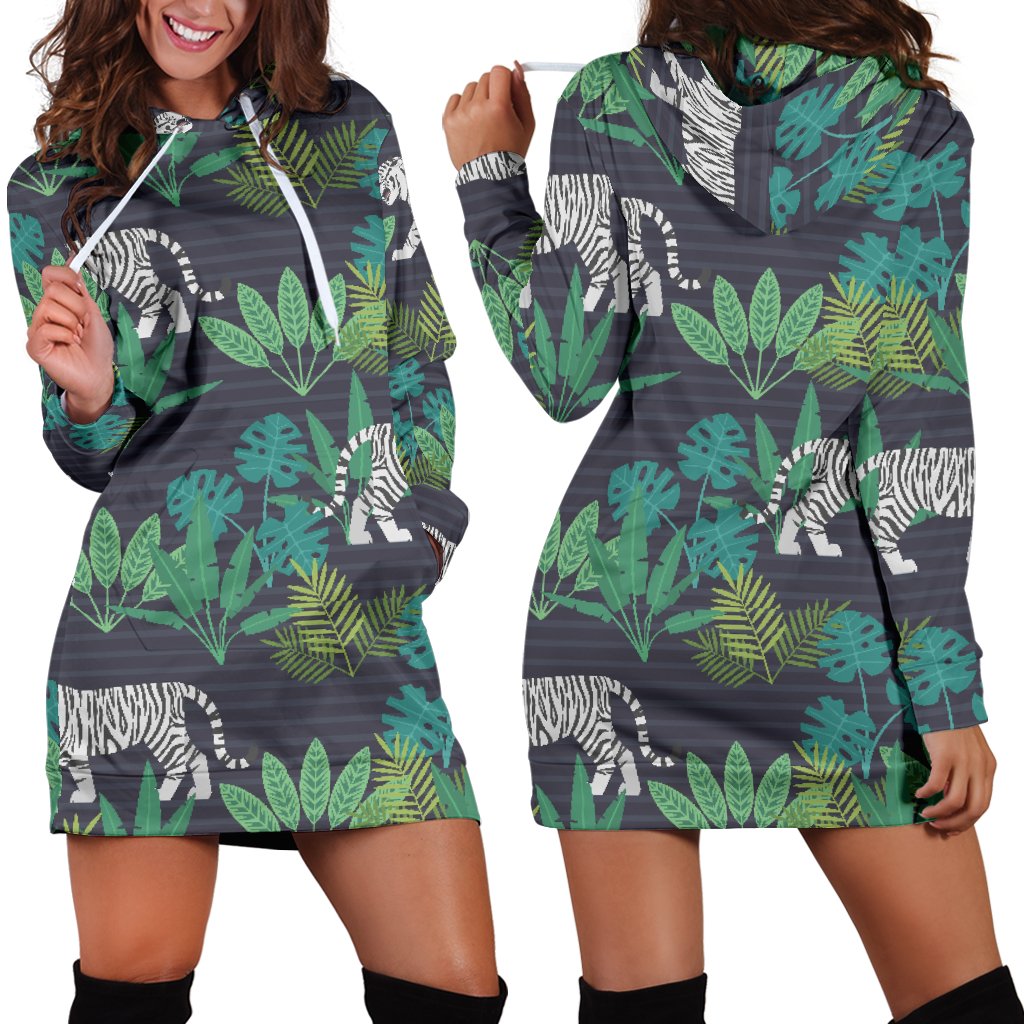 White Bengal Tigers Tropical Plant Women’S Hoodie Dress