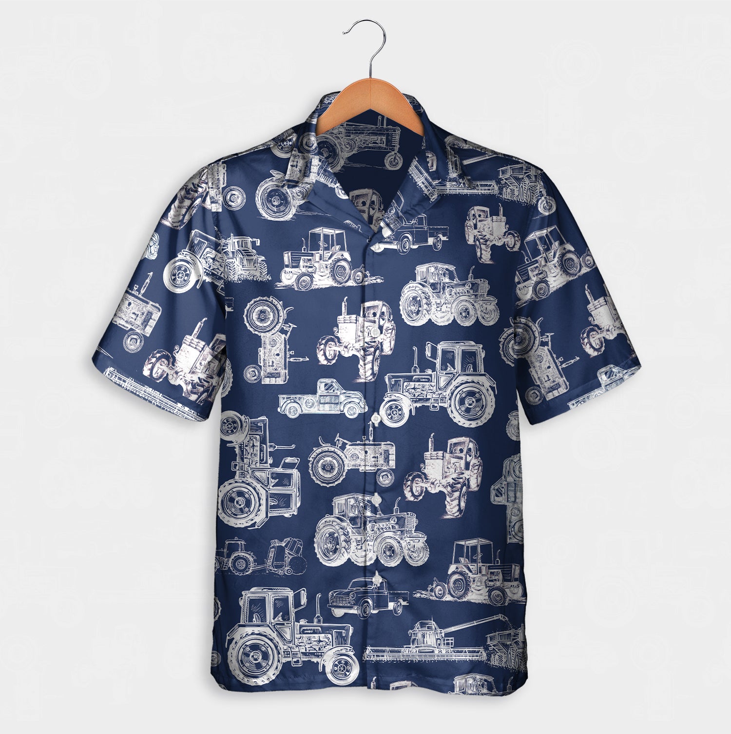 Tractor Pattern White And Blue Hawaii Shirt Shorts Ha6809