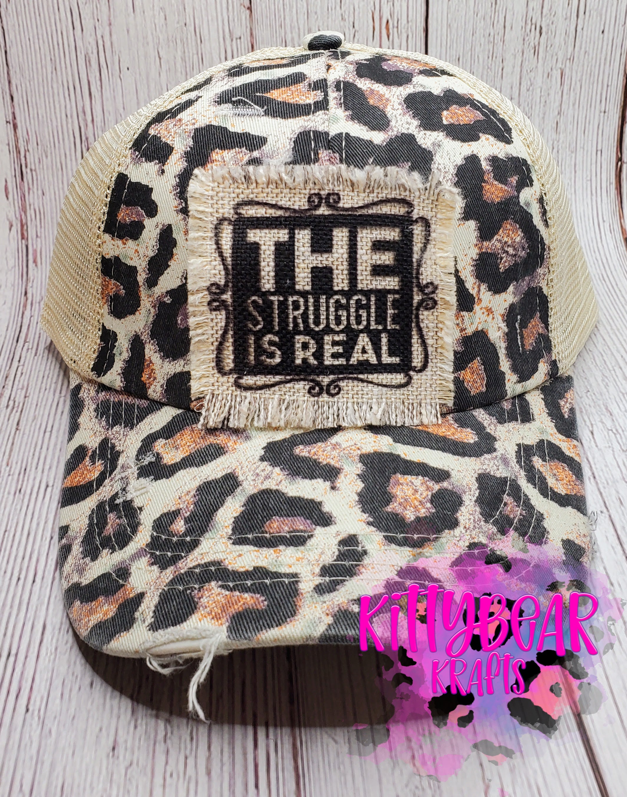 The Struggle Is Real Distressed Leopard Print Hat