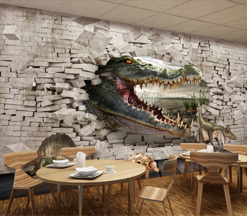 3D Broken Wall Animal Dinosaur Wall Mural Wallpaper Lqh 219