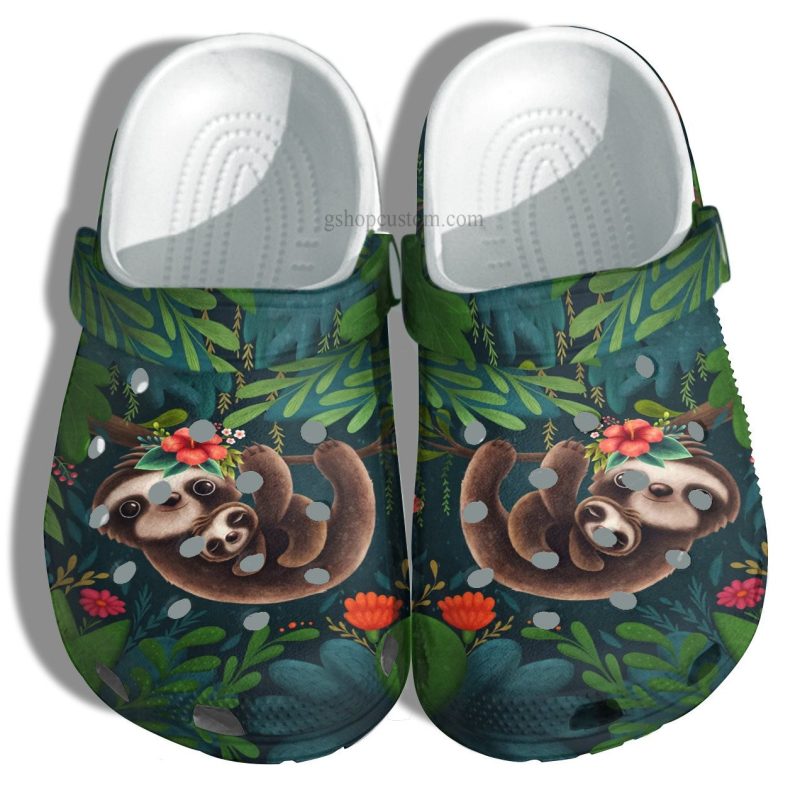 Chibi Sloth Mom Shoes – Baby Sloth Mom First Mother Day Shoes Croc Clogs Jungle Camping Gift