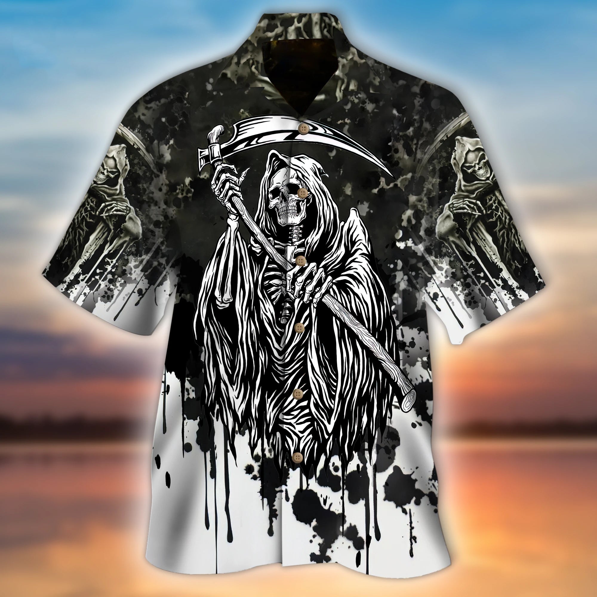 Death Scythe Skeleton Ink Color Hawaii Shirt Ha68084